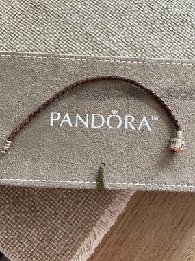 Pandora Brown Braided Leather Bracelet with Silver-tone Clasp